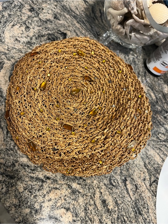 Bernard Workman straw vintage woven straw hat Brown Straw Beret with Amber Beads main image 14